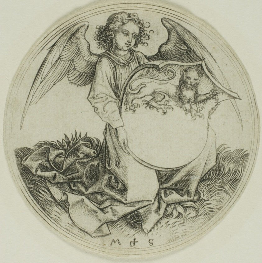 Shield with a Lion, Held by  an Angel by  Martin Schongauer, 23x16"( A2 size ) Poster Print