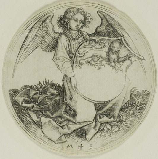 Shield with a Lion, Held by  an Angel by  Martin Schongauer, 23x16"( A2 size ) Poster Print