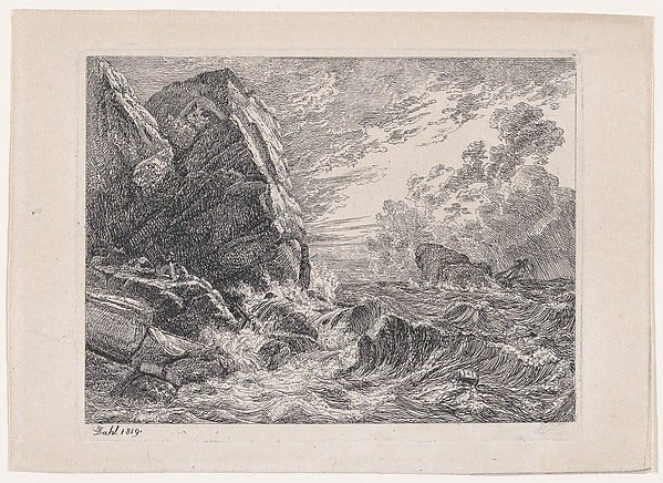 Shipwreck on a Rocky Shore 1819-Johan Christian Dahl , vintage art, A3 (16x12") Poster Print