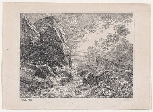Shipwreck on a Rocky Shore 1819-Johan Christian Dahl , vintage art, A3 (16x12") Poster Print