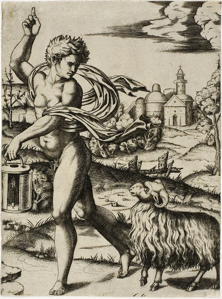 Sign of the Ram by  Marcantonio Raimondi, 23x16"( A2 size) Poster Print