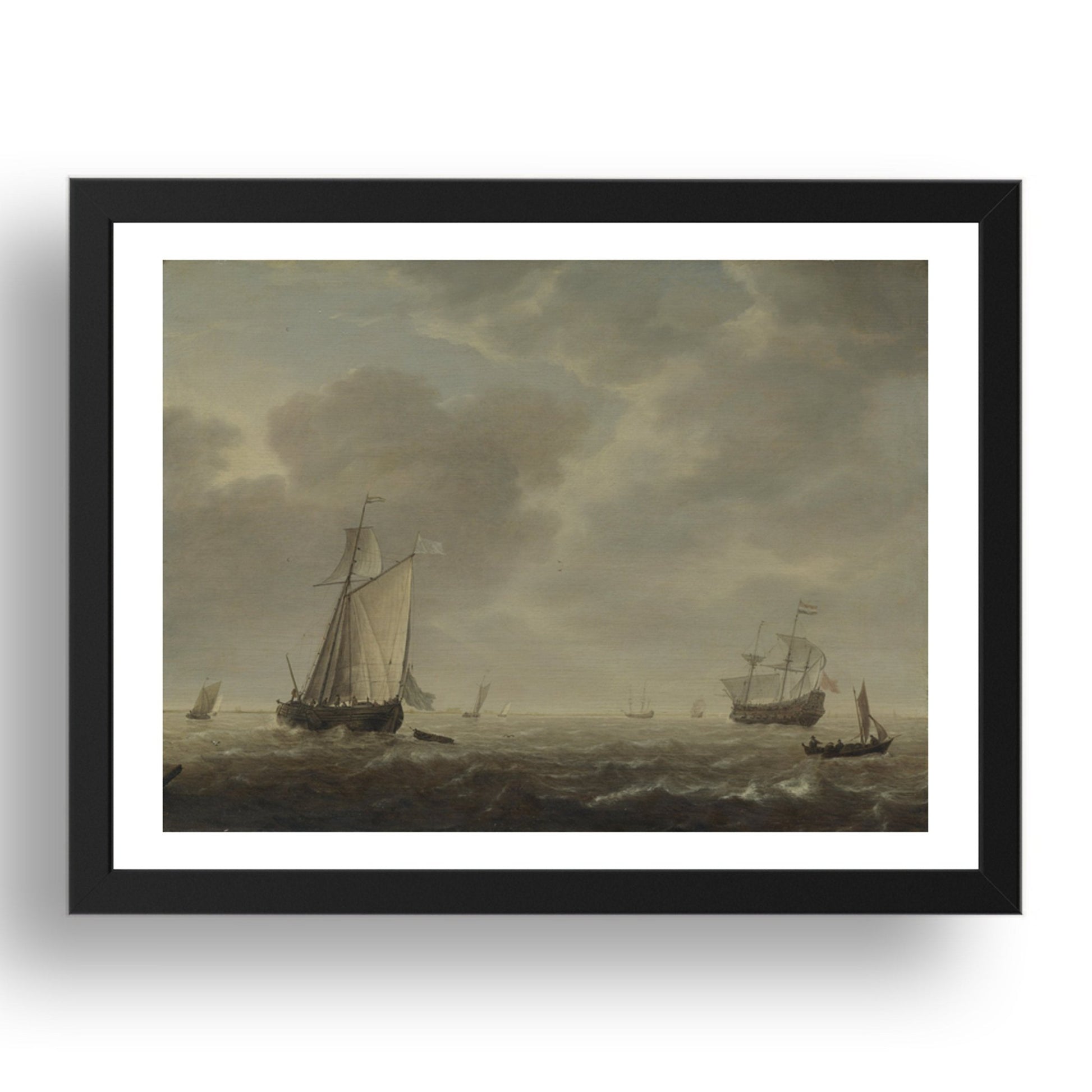 Simon de Vlieger: A Dutch Man of war and Various Vessels in a Breeze, Poster in 17x13"(A3) Frame