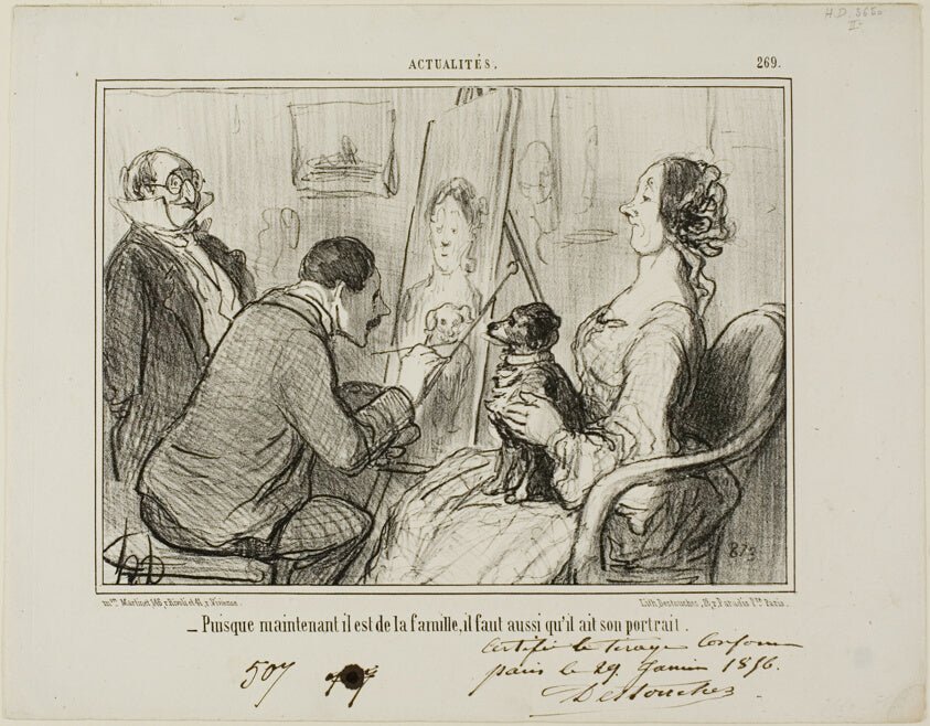 - Since he is now part of the family, he must also have his portrait taken, plate 269 from Actualites by  Honore Victorin Daumier,23x16"( A2 size ) Poster Print
