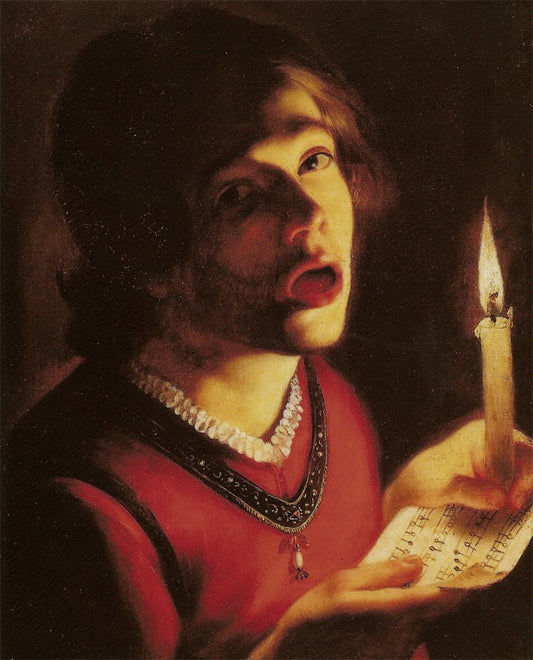 Singer with Candle, vintage artwork by Trophîme Bigot, 12x8" (A4) Poster