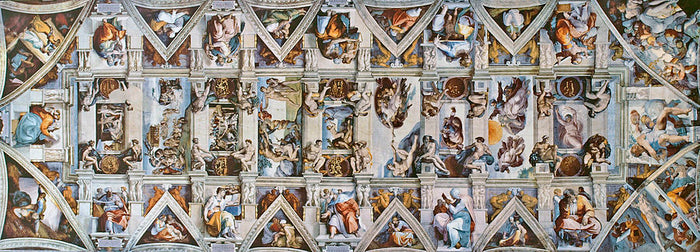 The Sistine Chapel Ceiling by Michelangelo, vintage art, modern poster print