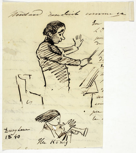 Sketches of Conductor and Trumpet Player by  Attributed to Alfred Edward Chalon, 23x16"( A2 size) Poster Print