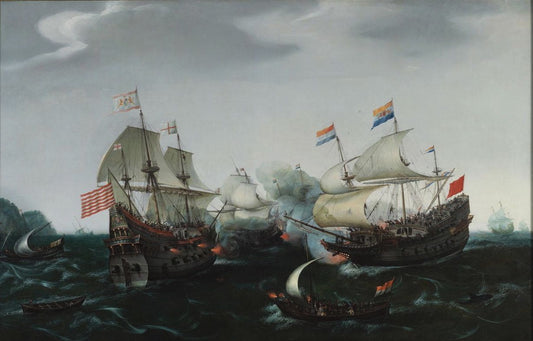 Skirmish between Dutch and British Warships, vintage artwork by Hendrick Vroom, A3 (16x12") Poster Print
