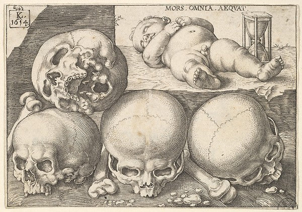 Sleeping Child with Four Skulls  1595–1637-Lucas Kilian, After, vintage art, A3 (16x12") Poster Print