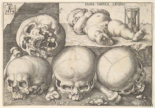 Sleeping Child with Four Skulls  1595–1637-Lucas Kilian, After, vintage art, A3 (16x12") Poster Print