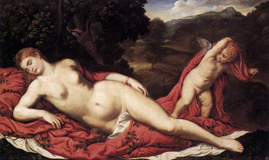 Sleeping Venus with Cupid, vintage artwork by Paris Bordone, A3 (16x12") Poster Print