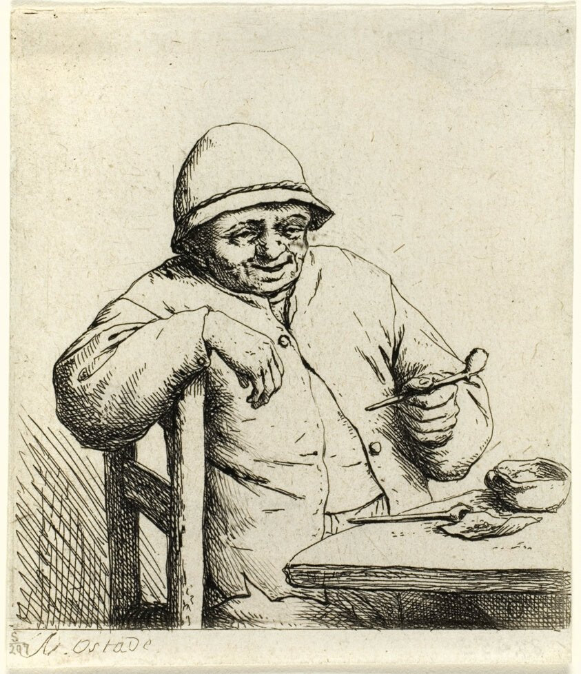 Smoker Leaning on the Back of a Chair by  Adriaen van Ostade, 23x16"( A2 size ) Poster Print