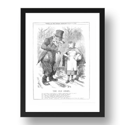 Socialist Wolf and Litte Red Riding Hood 1884 Cartoon, vintage historic poster in 17x13"(A3) Frame