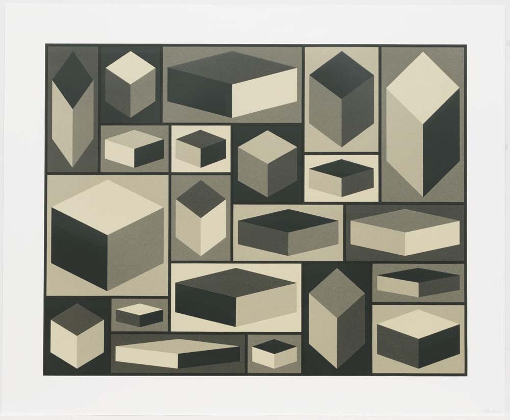 Sol LeWitt - Distorted Cubes , vintage art, A3 (16x12")  Poster Print 