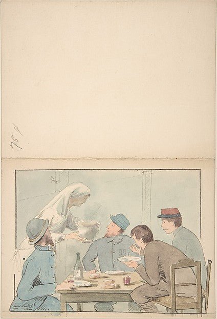 Soldiers Eating at a Table 1916-Louise-Amelie Landré , vintage art, A3 (16x12") Poster Print