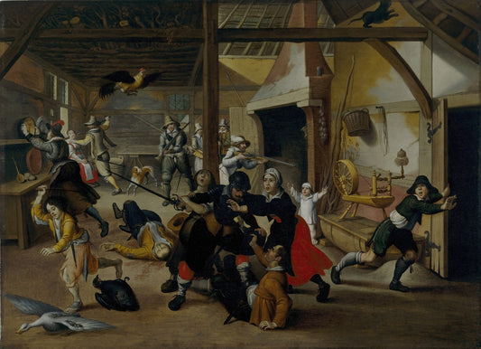 Soldiers plundering a farm during the thirty years' war, vintage artwork by Sebastian Vrancx, 12x8" (A4) Poster