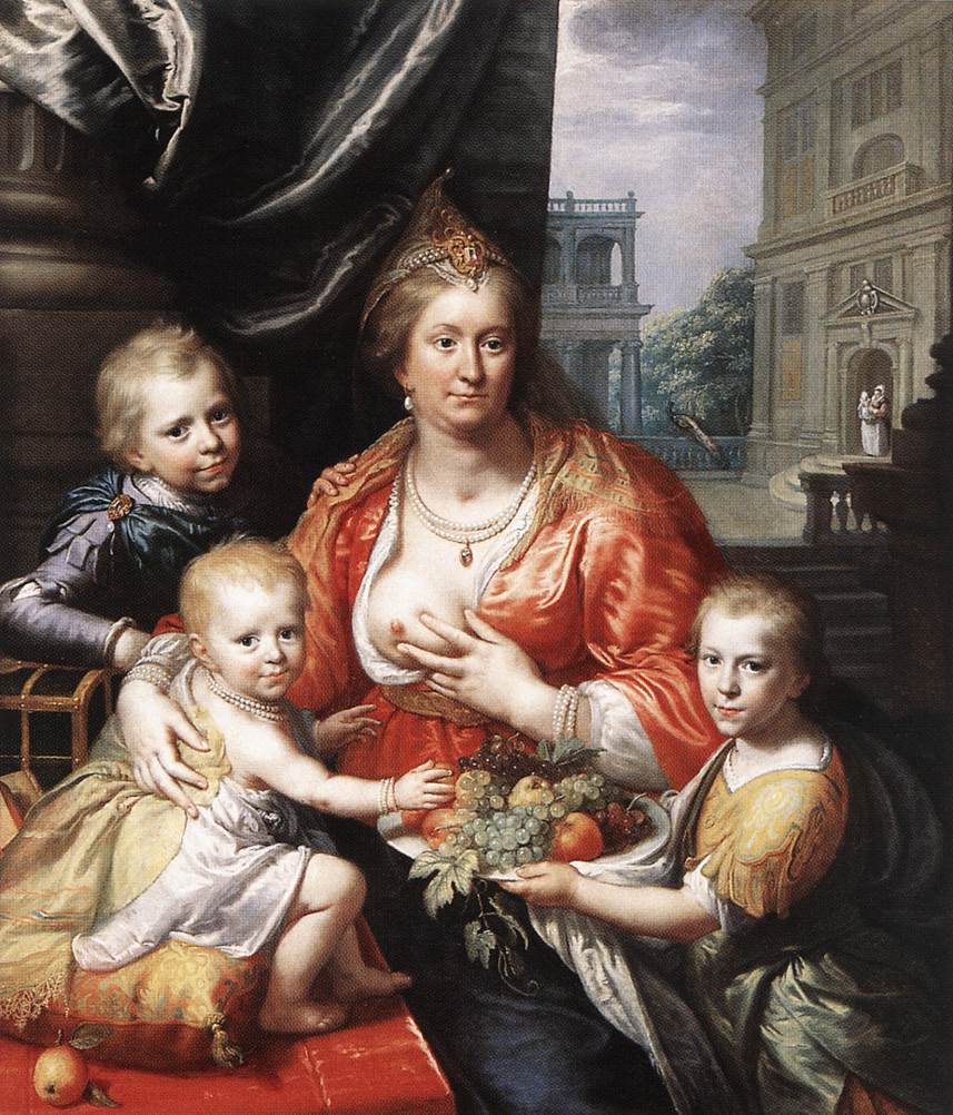 Sophia Hedwig, Countess of Nassau Dietz, with her Three Sons, vintage artwork by Paulus Moreelse, 12x8" (A4) Poster