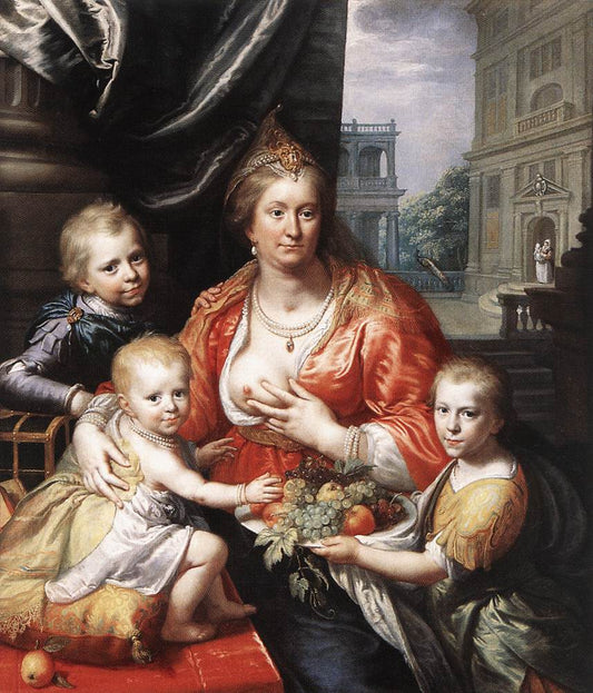 Sophia Hedwig, Countess of Nassau Dietz, with her Three Sons, vintage artwork by Paulus Moreelse, 12x8" (A4) Poster