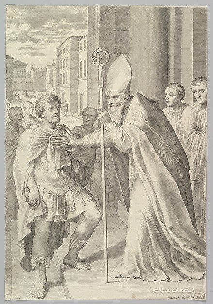 St. Ambrose  Archbishop of Milan  Turning Back Emperor Theodos, vintage art, A3 (16x12") Poster Print