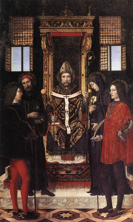 St Ambrose with Saints, vintage artwork by Bergognone, A3 (16x12") Poster Print