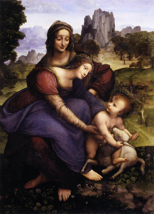 St Anne with the Virgin and the Child Embracing a Lamb, vintage artwork by Francesco Melzi, A3 (16x12") Poster Print