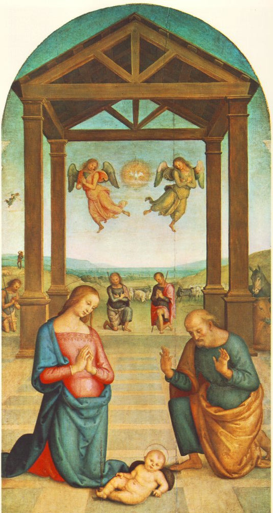 St Augustin Polyptych: The Presepio, vintage artwork by Perugino, A3 (16x12") Poster Print