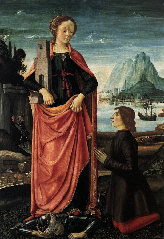 St Barbara Crushing her Infidel Father, with a Kneeling Donor, vintage artwork by Domenico Ghirlandaio, A3 (16x12") Poster Print