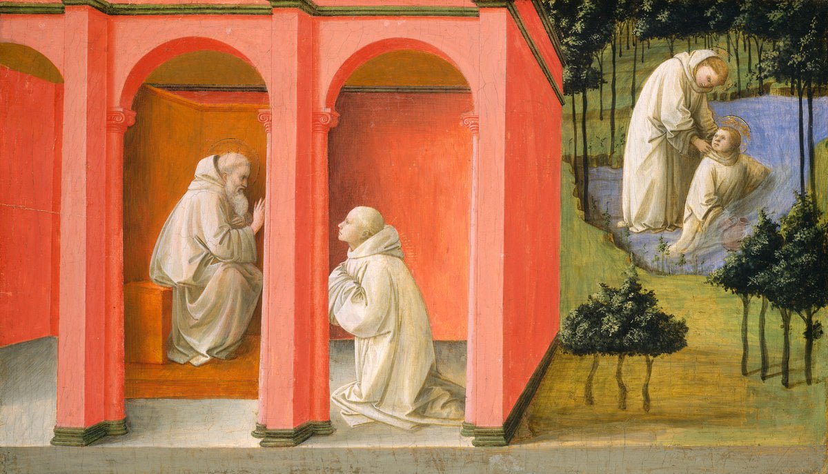 St. Benedict Orders St. Maurus to the Rescue of St. Placidus, vintage artwork by Fra Filippo Lippi, A3 (16x12") Poster Print