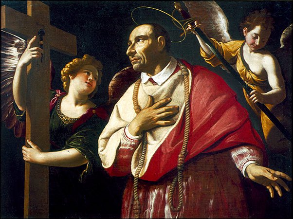 St. Carlos Borromeo with Angels, vintage artwork by Antiveduto Grammatica, A3 (16x12") Poster Print