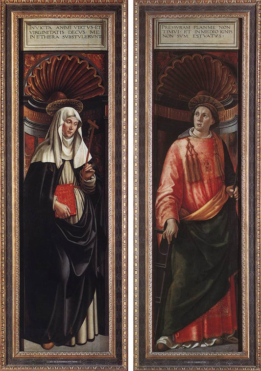 St Catherine of Siena and St Lawrence, vintage artwork by Domenico Ghirlandaio, A3 (16x12") Poster Print