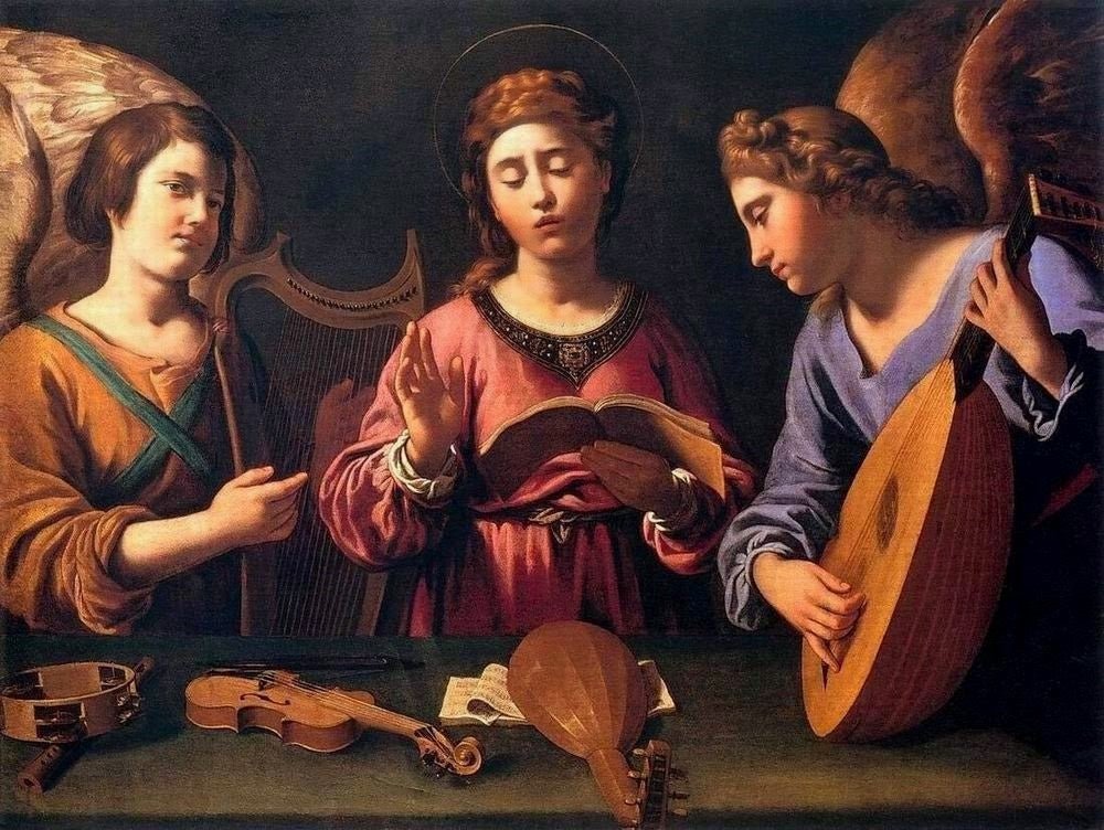 St. Cecila With Two Angels, vintage artwork by Antiveduto Grammatica, A3 (16x12") Poster Print