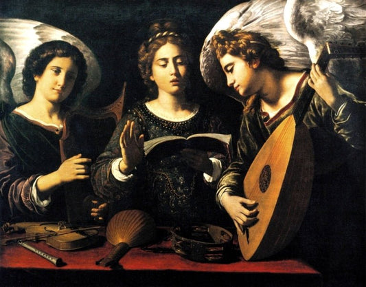 St. Cecilia e due angeli, vintage artwork by Antiveduto Grammatica, A3 (16x12") Poster Print