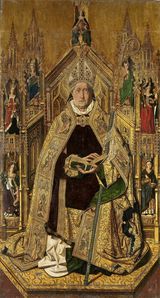 St. Dominic Enthroned with the Seven Cardinal Virtues, vintage artwork by Bartolome Bermejo, A3 (16x12") Poster Print