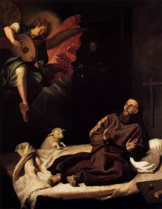 St Francis Comforted by  an Angel, vintage artwork by Francisco Ribalta, 12x8" (A4) Poster
