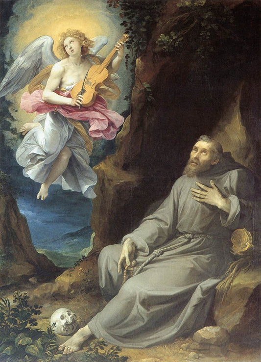 St Francis Consoled by  an Angel, vintage artwork by Giuseppe Cesari, 12x8" (A4) Poster