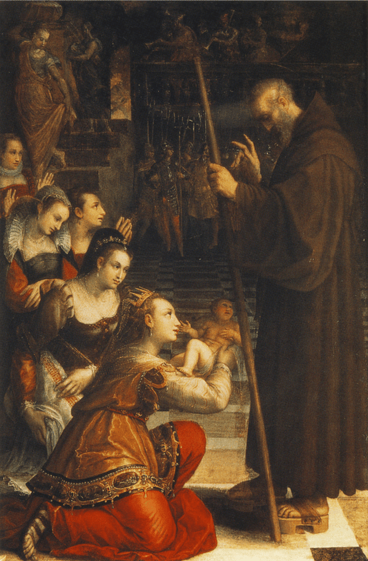 St Francis of Paola Blessing the Son of Louisa of Savoy, vintage artwork by Lavinia Fontana, A3 (16x12") Poster Print