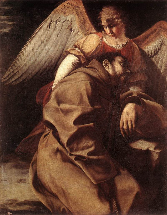 St. Francis Supported by  an Angel,, vintage artwork by Orazio Gentileschi, A3 (16x12") Poster Print