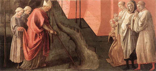 St Fredianus Diverts the River Serchio, vintage artwork by Fra Filippo Lippi, A3 (16x12") Poster Print