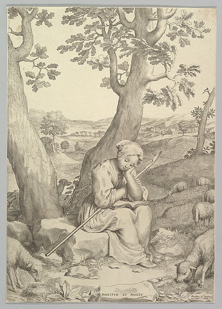 St. Genevieve as a Young Girl 1680-Claude Mellan , vintage art, A3 (16x12") Poster Print