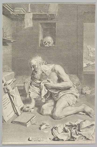 St. Jerome Praying in His Cell  1665-Claude Mellan , vintage art, A3 (16x12") Poster Print