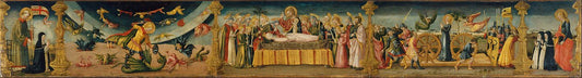 St Lawrence, St Michael and the Dragon, the Dormitio Virginis and the Martyrdom of St Catherine, vintage artwork by Neri di Bicci, A3 (16x12") Poster Print
