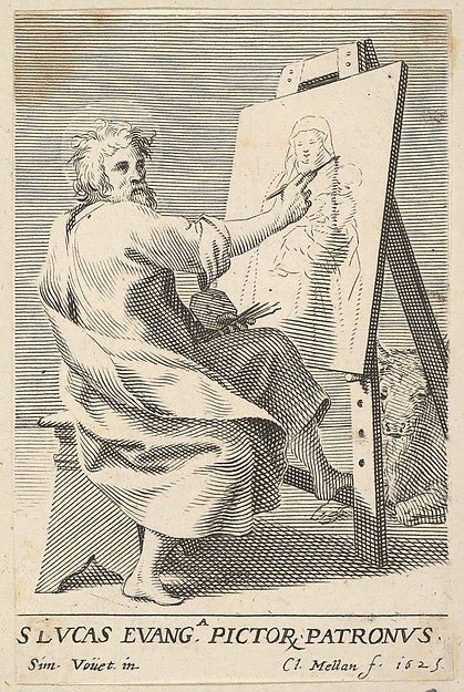 St. Luke Painting the Virgin 1625-Claude Mellan, After Simon V, vintage art, A3 (16x12") Poster Print