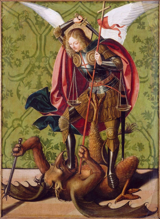 St. Michael killing the Dragon, vintage artwork by Josse Lieferinxe, A3 (16x12") Poster Print