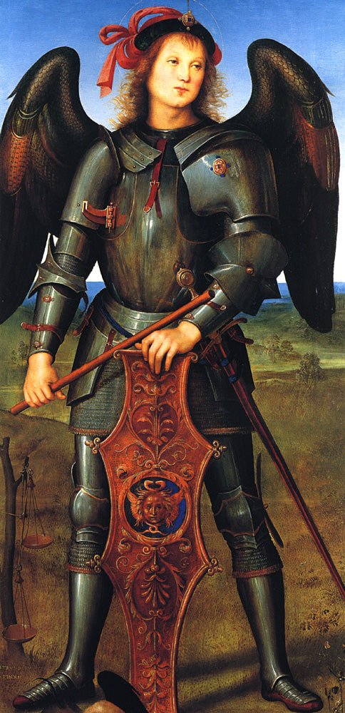 St. Michael (Panel of the Polytych of Certosa di Pavia), vintage artwork by Perugino, A3 (16x12") Poster Print