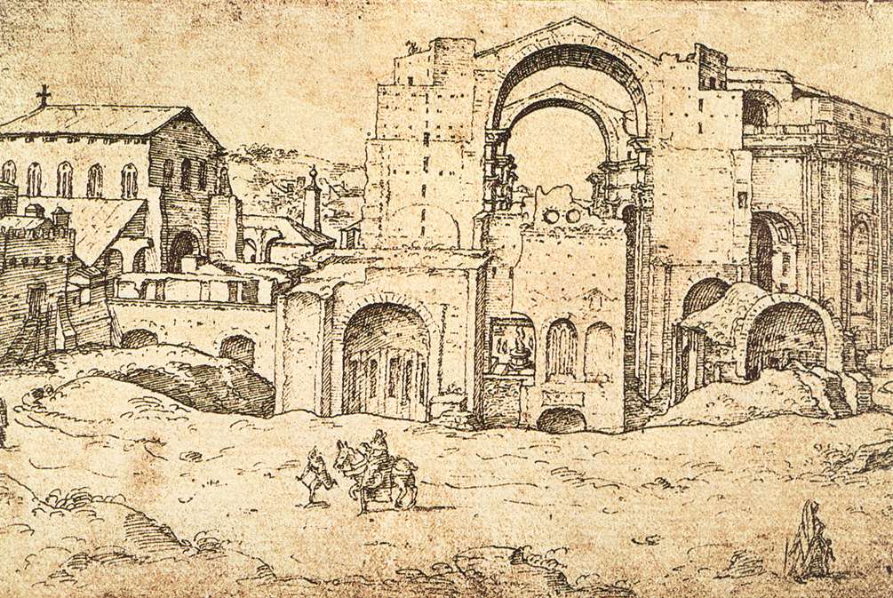 St. Peter's Basilica, under construction in 1536, vintage artwork by Maerten van Heemskerck, A3 (16x12") Poster Print