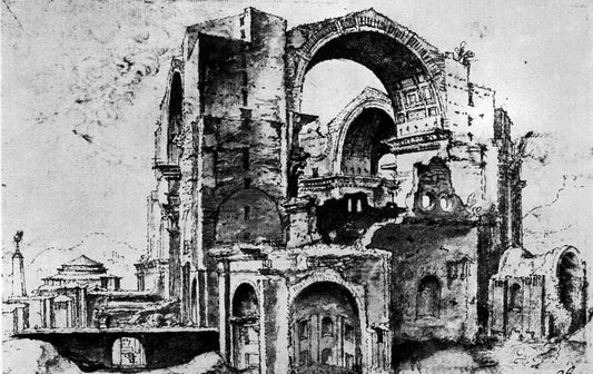 St. Peter's Basilica, under construction, vintage artwork by Maerten van Heemskerck, A3 (16x12") Poster Print