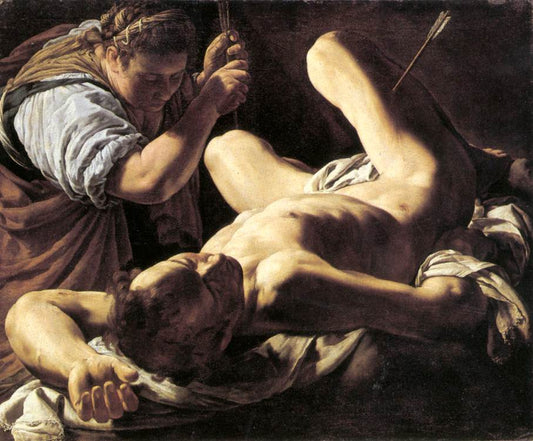 St Sebastian Tended by  St Irene, vintage artwork by Bassetti Marcantonio, 12x8" (A4) Poster