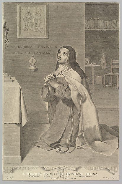 St. Theresa Kneeling in Prayer 1661-Claude Mellan , vintage art, A3 (16x12") Poster Print