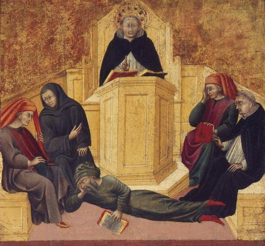 St Thomas Aquinias Confounding Averroës, vintage artwork by Giovanni di Paolo, A3 (16x12") Poster Print