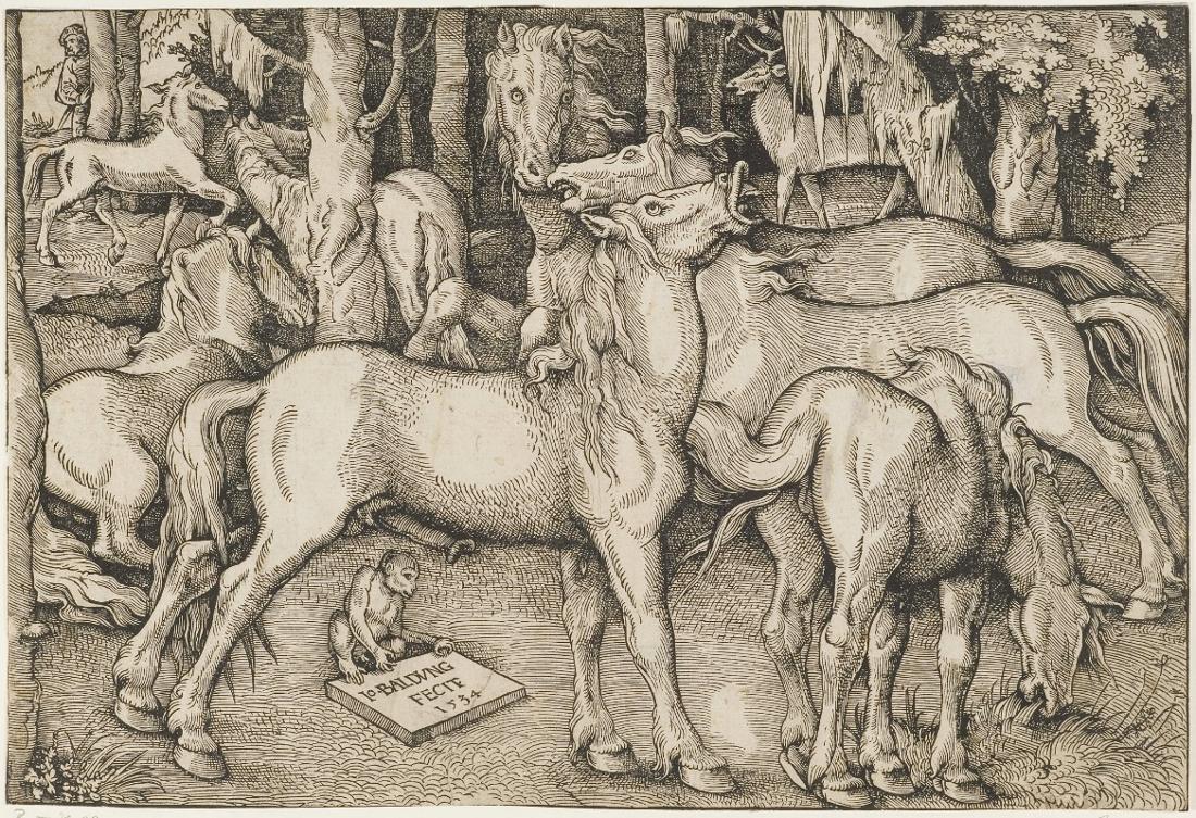 Stallion Approaching a Mare, vintage artwork by Hans Baldung, A3 (16x12") Poster Print