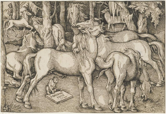 Stallion Approaching a Mare, vintage artwork by Hans Baldung, A3 (16x12") Poster Print